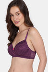 Zivame Primrose Padded Non Wired 3/4th Coverage Lace Bra - Dark Purple — thumbnail 3